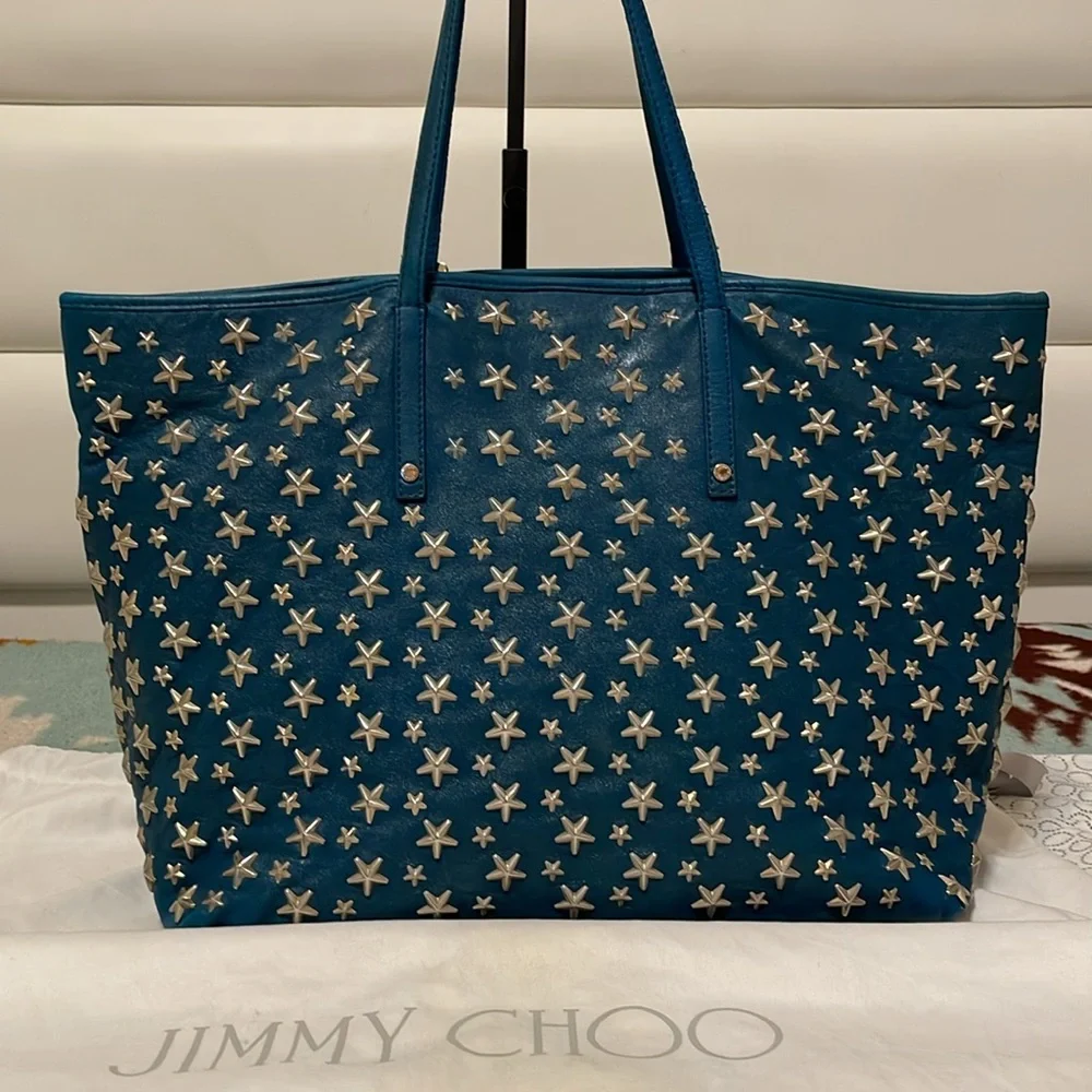 Jimmy Choo Teal Star-Studded Tote